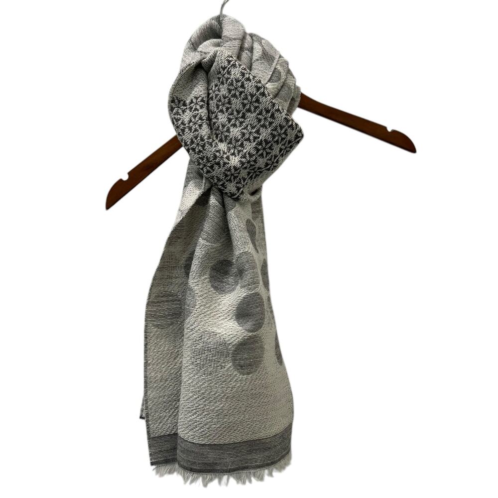 Talbots Scarf Metallic Gray Silver Snowflakes Wool Blend 70" x 20"